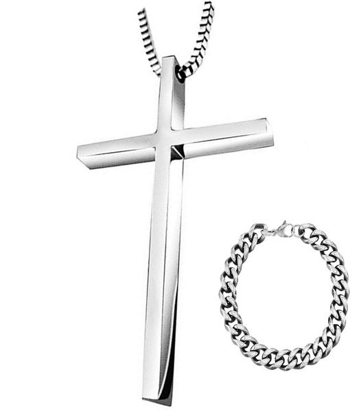 Stainless steel set: 60cm Chain with cross pendant and bracelet