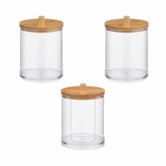 3 Pcs Cotton Pad Holder with Bamboo Lid for Bathroom Storage