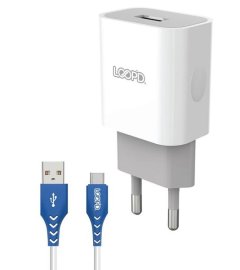 LOOP'D 1 Port 2.1A Wall Charger With Type C Cable - White