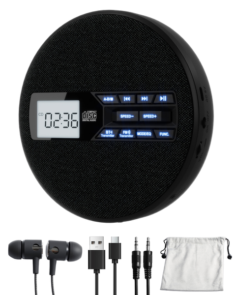 Sumvov Portable CD Player Dual Bluetooth FM Transmitter Speakers Anti-Skip