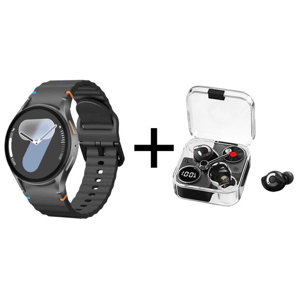 Black Smart Watch Fitness Tracker &amp; Bluetooth Headphones Combo