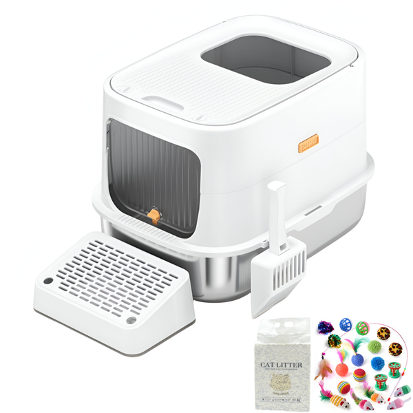 Cat Litter Box Enclosed Cat Toilet Potty with Scoop,2kg Cat Litter&amp;Cat Toy