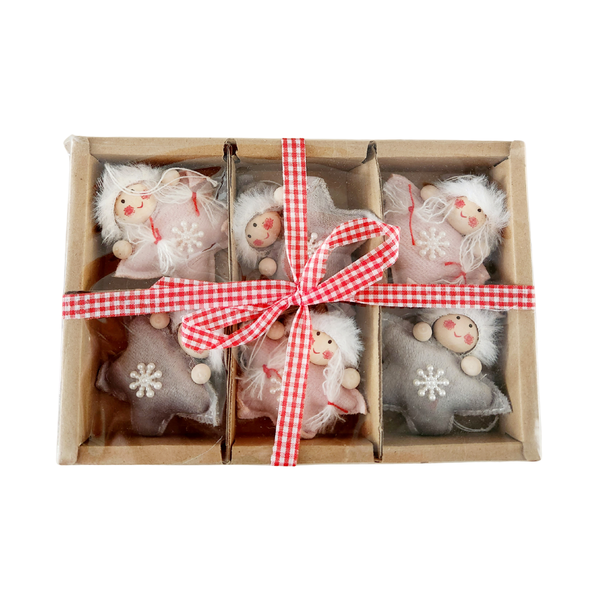 Set of 6 Scandinavian Hanging Christmas Star Girls X-mas Decoration