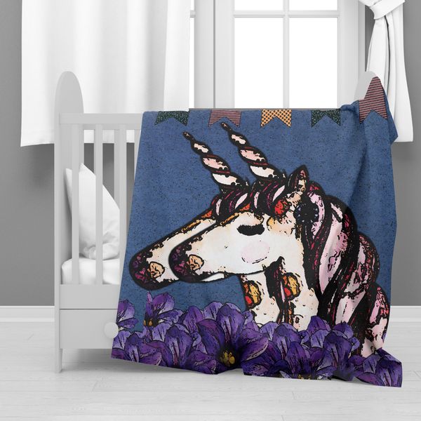 Purple Floral Unicorns Minky Blanket