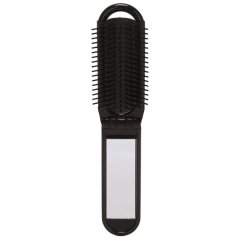 Travel Folding Hair Brush With Mirror Compact Pocket Size Comb-Black