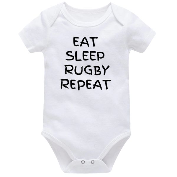 Eat Sleep Rugby Repeat Baby Vest Bodysuit Onesie Short Sleeve