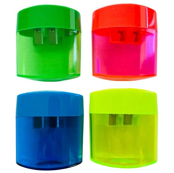 Two Hole Plastic Sharpener with Container - Set of 4