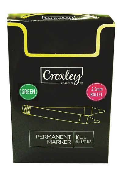 Croxley: Permanent Marker - Green - Bullet Tip - Box of 10