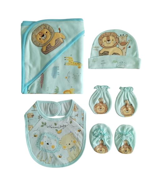 Cotton Hooded Baby Towel, Baby Bib, Hat, Mitts and Booties Set