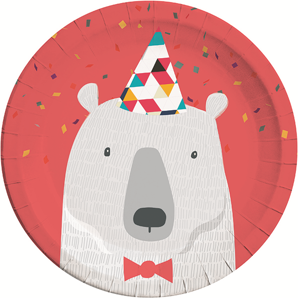 Arctic Theme Polar Bear Character Large Paper Plates - 23cm
