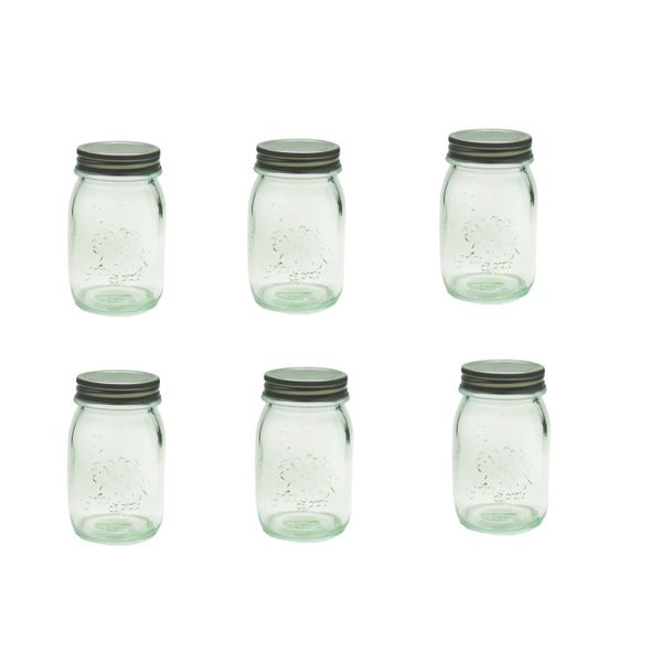 6 Pack Embossed Jar With Silver Lid 13cm (500ml)