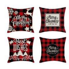4Pcs Christmas Pillowcase Santa Square Home Decor Linen Pillow Cases Cushio