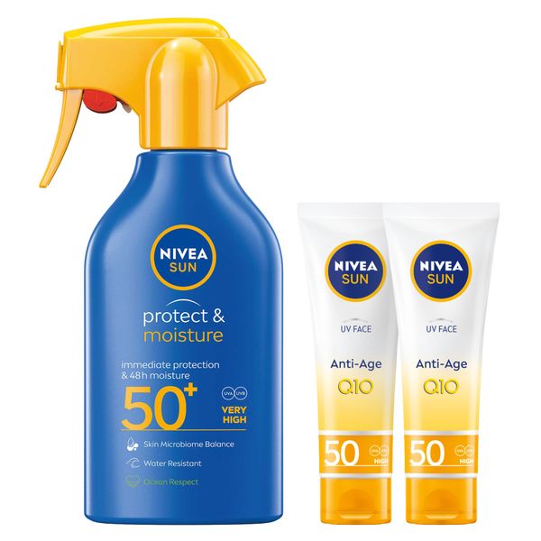 NIVEA SUN Anti-Age Bundle Face and Body Care Set, Pack of 3