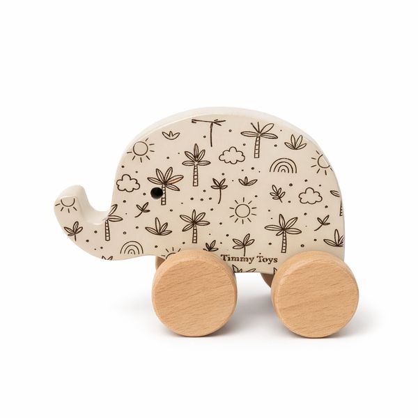 Timmy Toys Handmade Wooden Elephant Toy on Wheels - Safari