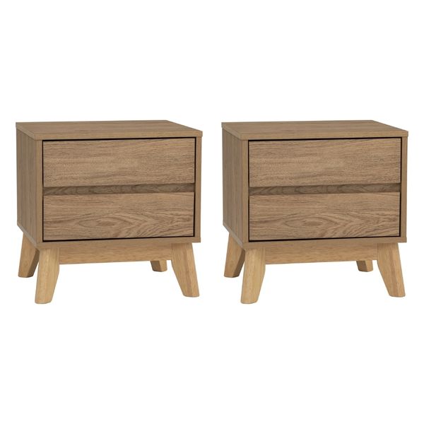 Bragg Hirado Bedside Side Table, Oak &amp; Natural - Set of 2