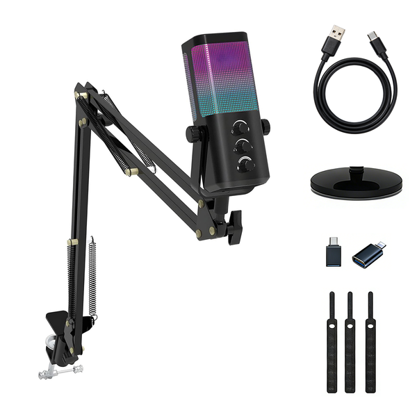 USB Condenser Microphone Set Studio Recording,Noise Reduction with Boom Arm
