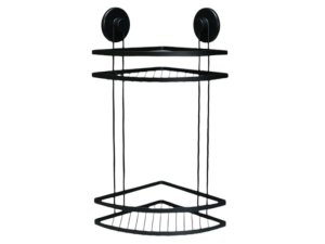Bathroom Solutions Black Triangular 2 Tier Shower Rack with Suction Cup