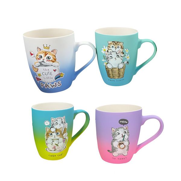 4 Ceramic Coffee/Tea Cups In 4 Colors - Cat Designs