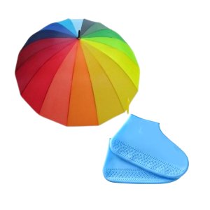 Rainbow Umbrella with Reusable Elastic Rain Boots