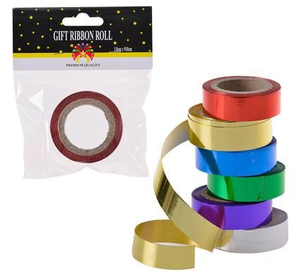 Bulk Pack 6 x Metallic Gift Wrap Ribbon - Assorted Colours