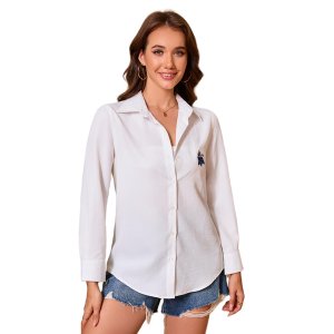 Women's white butterfly embroidered workwear long sleeved shirt