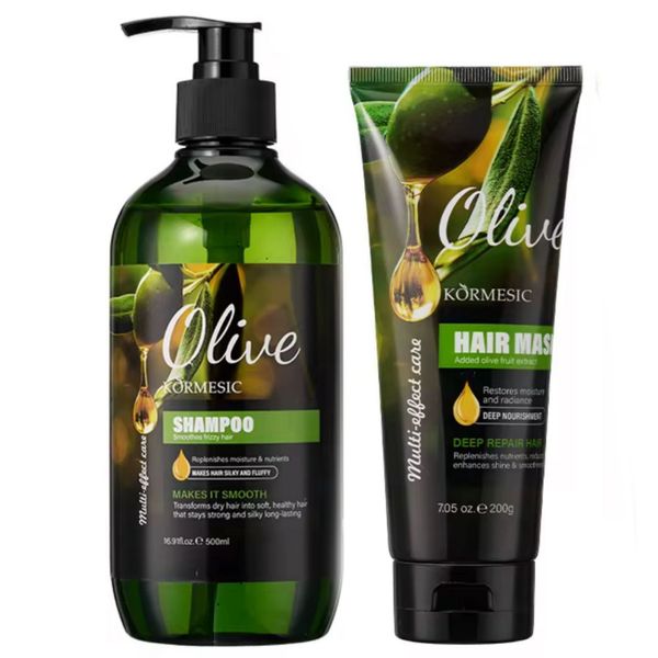 KORMESIC Olive Oil Hair Care Set - Nourishing Shampoo 500ml + Repair Mask