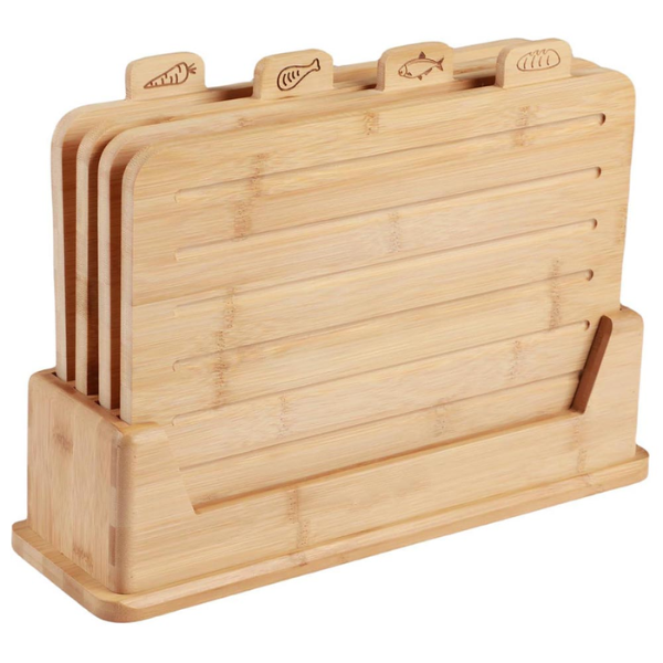 Bamboo Wood Chopping Cutting Board Set with Stand - JC-300