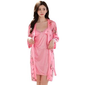 Women's two-piece ice silk sleepwear set with padded camisole