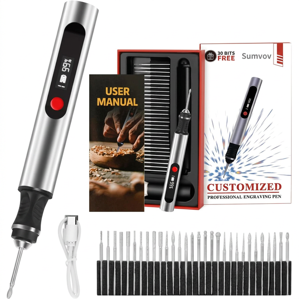 20000RPM Cordless Engraving Pen, USB-C Rechargeable With 30 Bits