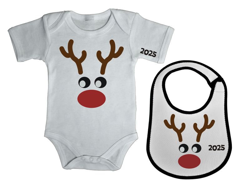 My First Christmas Reindeer Baby grow and Bib Combo
