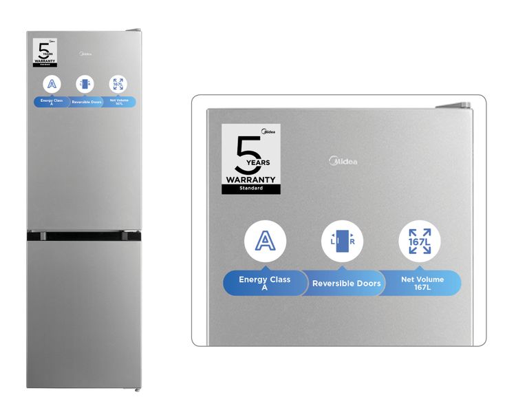 Midea 169L Bottom Freezer Fridge Silver