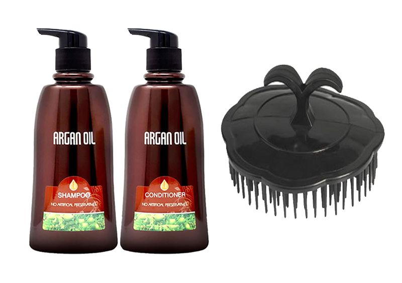 Moroccan Argan Oil - Twin Pack - Salon Professional 350ml+Shampoo Brush(03)