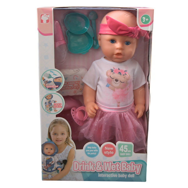 45CM Drink &amp; Wet Baby Doll - Girl with pink Tutu