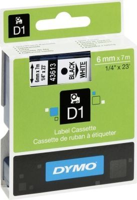Dymo D1 Standard 6mm x 7m Black on White Label Cassette
