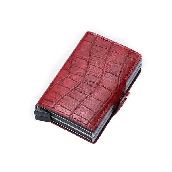 Double Aluminium RFID Blocking Leather Credit Card Holder Wallet-Red