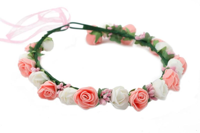 Handmade Floral Crown With Small Roses - Pink,White, Pink Buds (6 years - Adult)