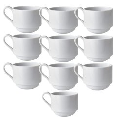 10-Piece White Smooth Ceramic Tea &amp; Coffee Mug Set 8cm.