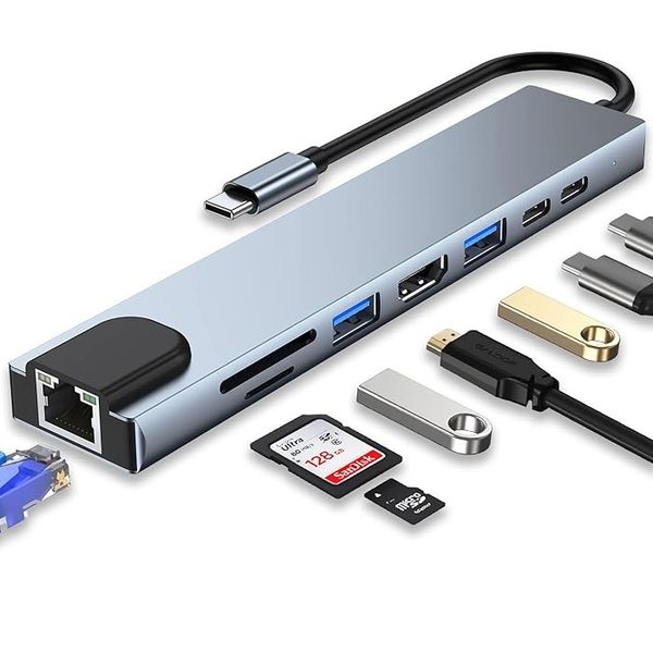 8 in 1 USB C/Type C Hub Compatible with Laptops &amp; Other Type C Devices