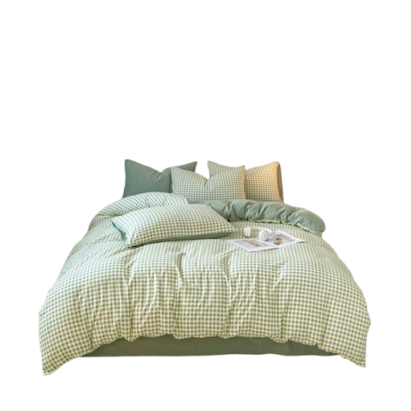 Linen Boutique - Duvet Cover Set Reversible Washed Polyester-PlaidGreen