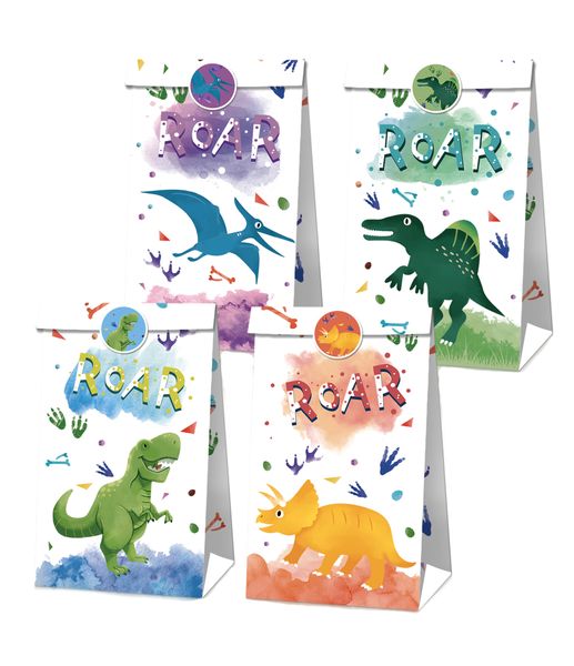 Party Favor Bags with Stickers - Dinosaur Theme (12 Bags)