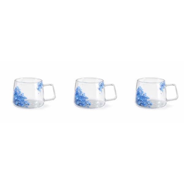 3 Pack - 350ml Double Rimmed Flower Accented Glass Coffee Mug