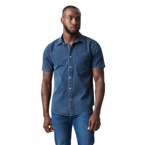 Lee Men Stone Wash Cotton Short Sleeve Regular Casual Shirt