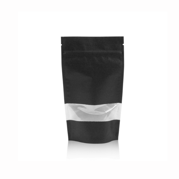 100 Piece Stand Up Resealable Pouch Bag -Clear Strip- 130mm x 200mm -Black