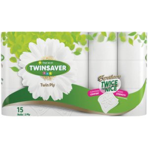 Twinsaver 2-Ply Toilet Paper Roll - Pack of 15