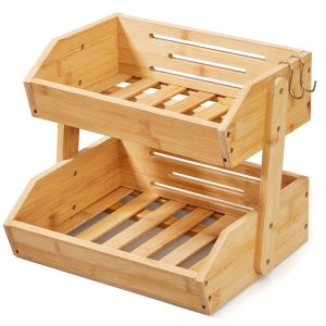 Chenshia 2-Tier Bamboo Office &amp; Kitchen Countertop Organizer Storage Rack