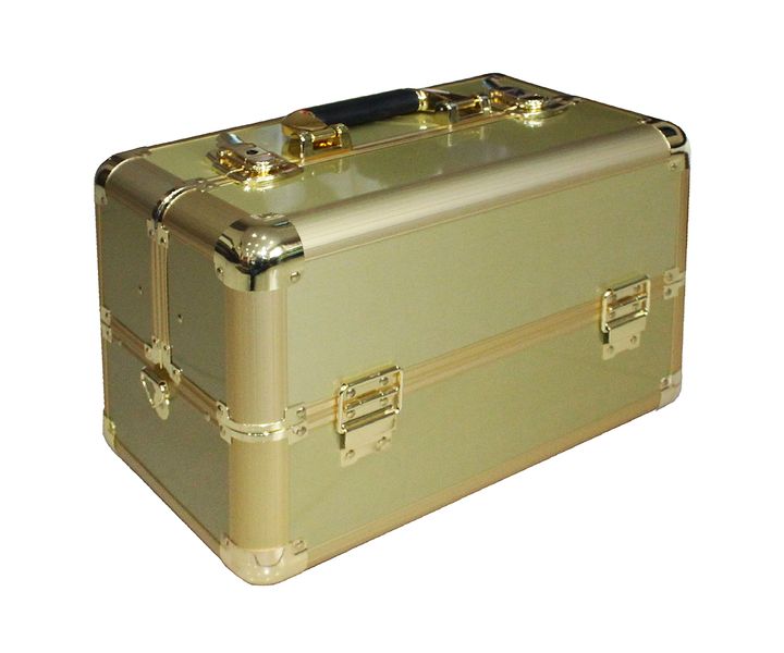 Aluminum Makeup Organizer Jewelry Cosmetic Box with 4 Trays - Hazel Brown
