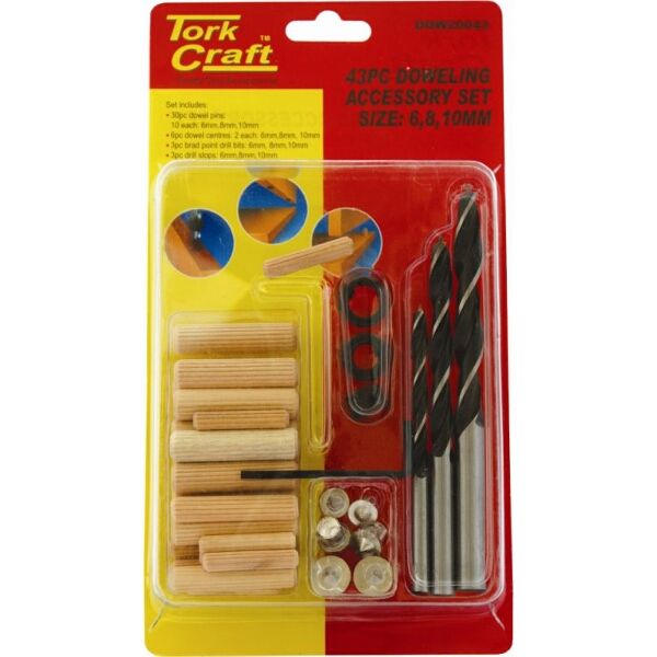Tork Craft Dowel Kit 6/8/10mm - 43 Piece