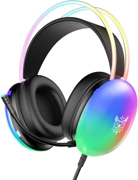 Gaming Headset with Microphone, RGB Rainbow Lighting 3.5mm Wired Headphones
