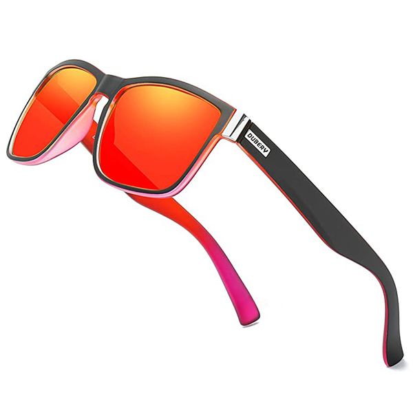 Dubery High Quality Polarized Sunglasses - Red &amp; Matt Black
