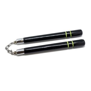Nunchaku Round Black w/Yellow Ring - Chain with Ball Bearing 12 Inch